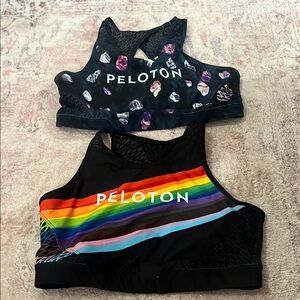 Peloton Black Sports Bras with Rainbow and Gemstone Patterns